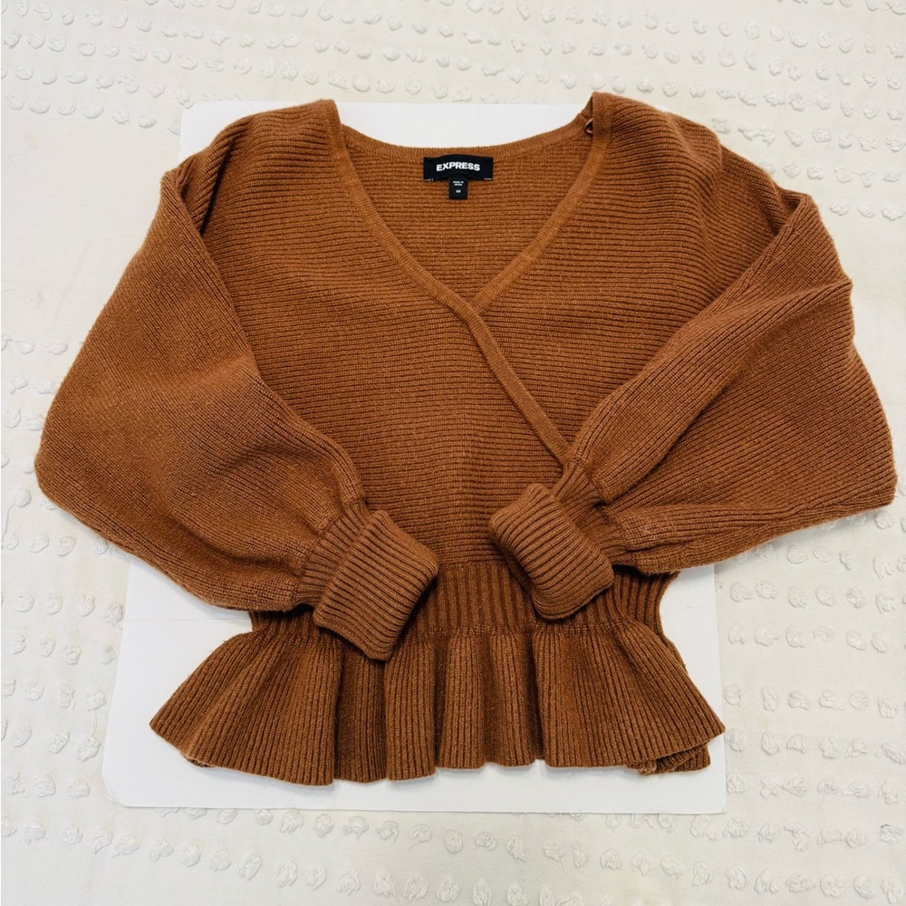 Express Ribbed V-Neck Wrap Peplum Sweater